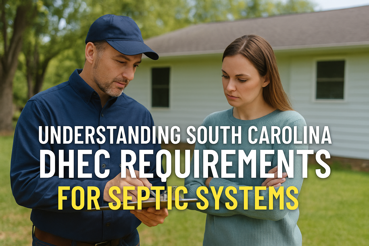 Homeowner in South Carolina reviewing septic system requirements with DHEC inspector